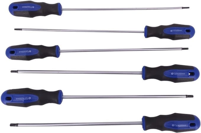 Professionele Schroevendraaierset Torx, 6-delig, Extra Lang 250 mm