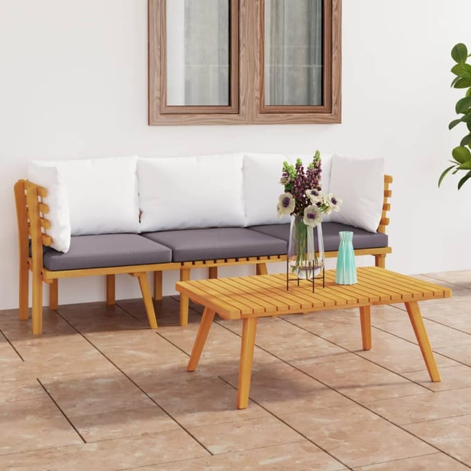 vidaXL - 3-delige - Loungeset - met - kussens - massief - acaciahout