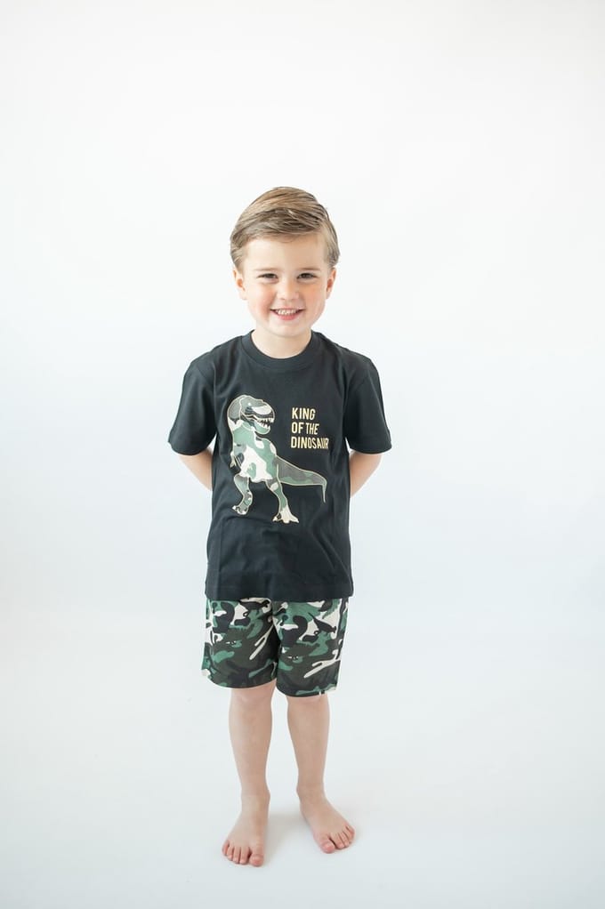 Fun2Wear - Dino Shortama Kinderen | Zwart - Katoen - Maat 98