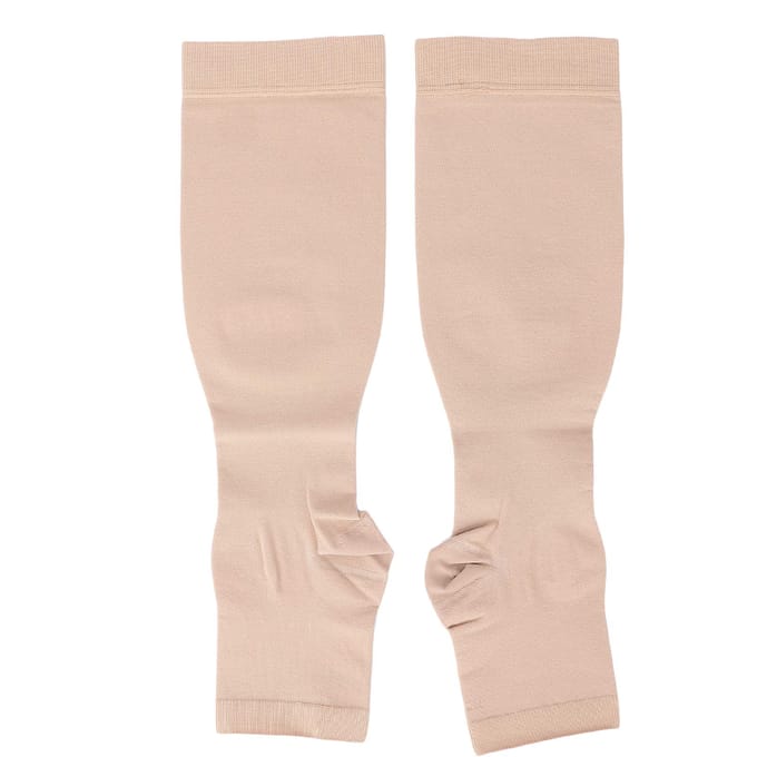 Breathable Open Toe Compression Stockings Sweat Absorbent Nylon Hiking Running Socks XL beige