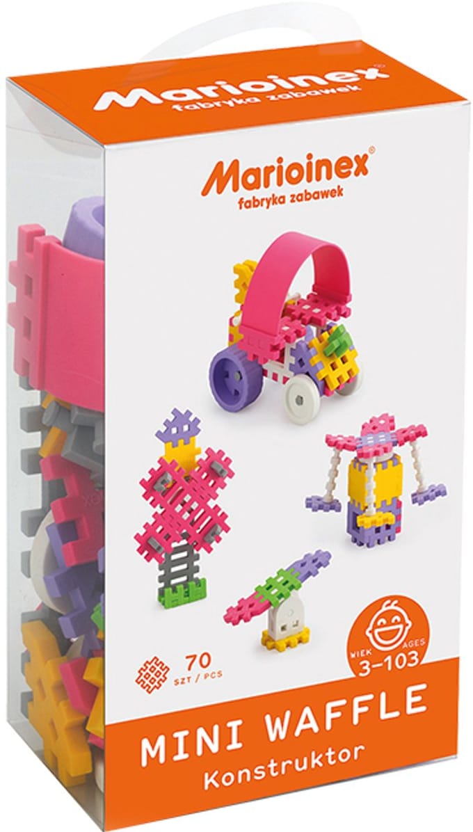 Mini wafel blokken bouwen roze 70 stuks - Marioinex - vanaf 3 jaar