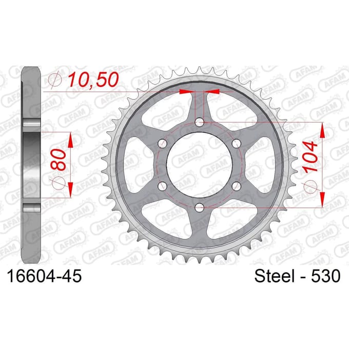 Stalen tandwiel Afam 530 45 dents