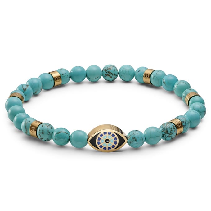 Evil Eye | Goudkleurige Turquoise Kralenarmband