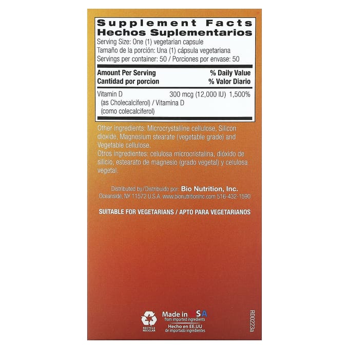 Bio Nutrition, D-3, 300mcg, 50 gélules végétales