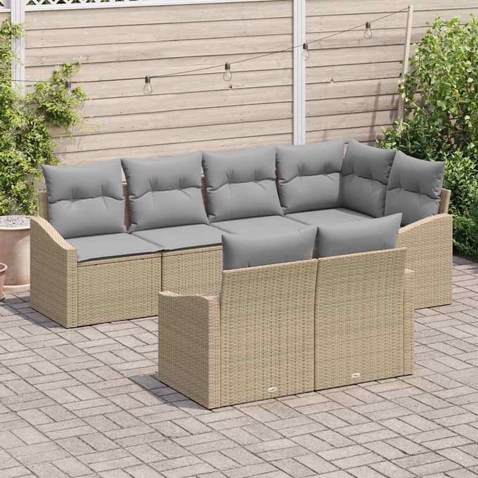 vidaXL - Tuinbank - Set - 7 - st - Beige - en - Lichtgrijs - poly - rattan