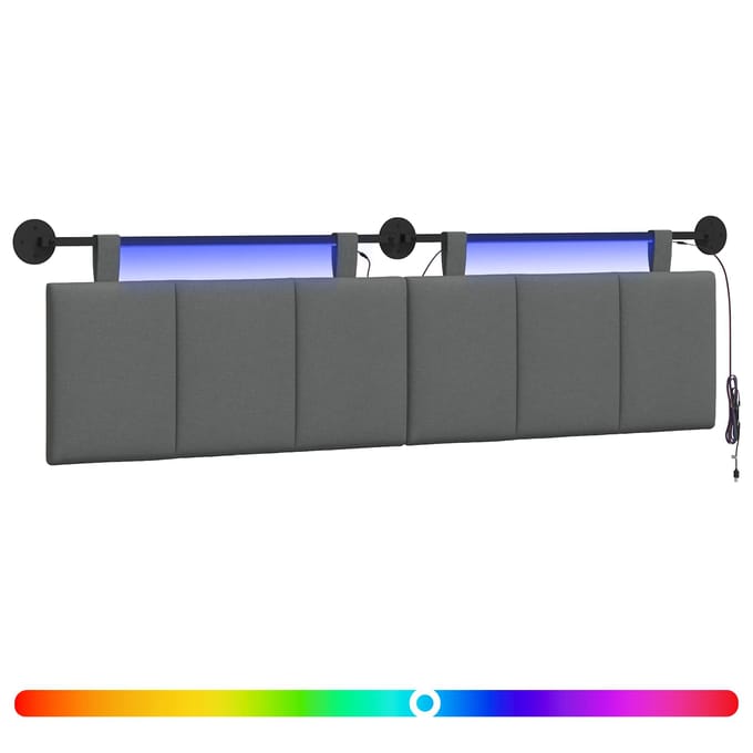 vidaXL - Hangend - hoofdbord - Met - LED-verlichting - Donkergrijs - Stof