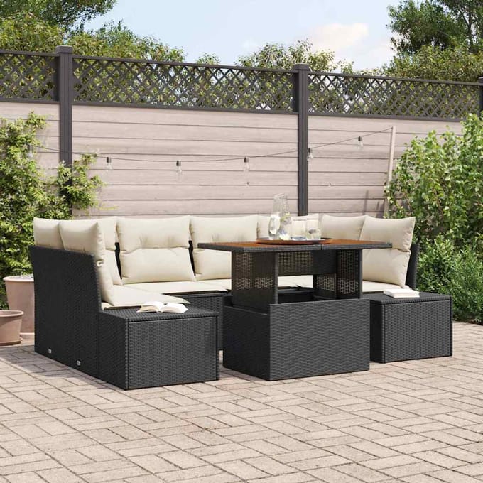 vidaXL - Tuinbank - Set - 7 - st - Zwart - poly - rattan