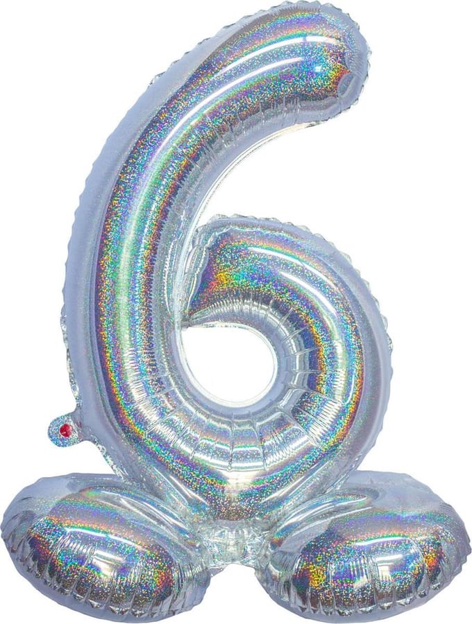 Folieballon cijfer 6 holografisch zilver 82 cm