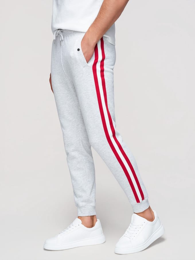 OMBRE Broek - Regular Fit - Katoen - Gestreept Lichtgrijs Gemêleerd S