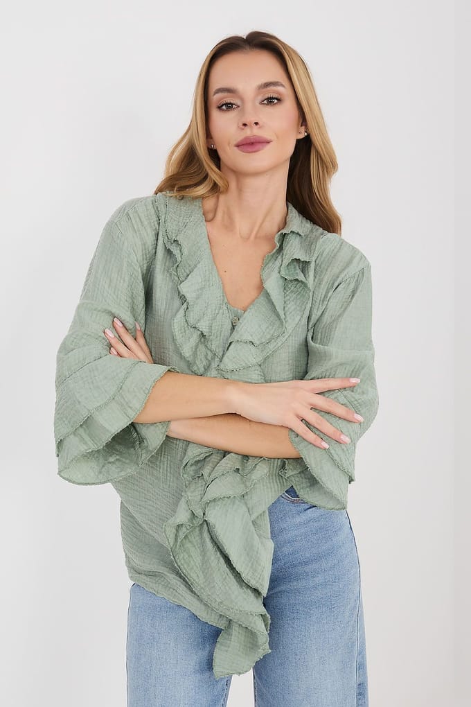 Boheme Ruffle Blouse - Olivfarben / Einheitsgröße