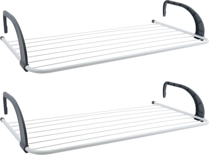 MSV Inklapbaar klein wasgoedrekje/droogrek - 2x - 7 meter waslijn - Ophangbaar - 36 x 74 cm