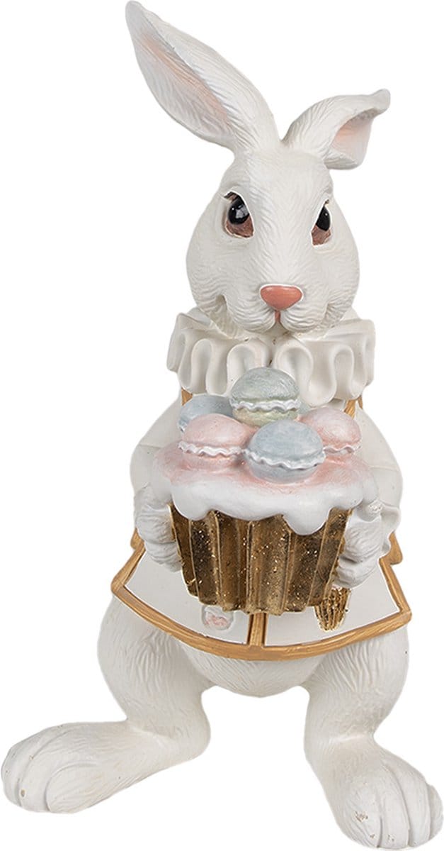 Clayre & Eef Beeld Konijn 14 cm Wit Goudkleurig Polyresin
