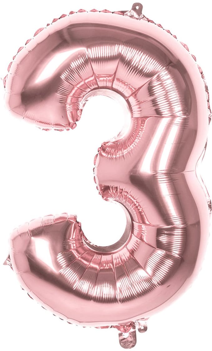 Boland - Folieballon '3' roségoud (86 cm) 3 - Roségoud - Cijfer ballon