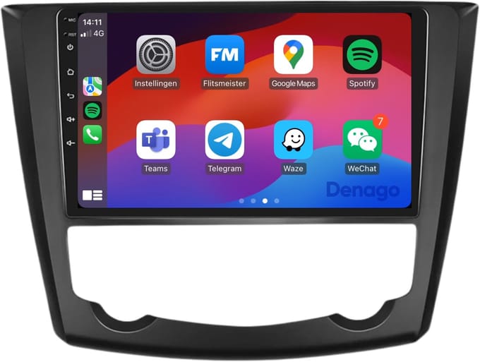 CarPlay autoradio geschikt voor Renault Kadjar (2015 t/m 2018) | 9 inch | Android 16 | Draadloos Apple CarPlay & Android Auto | 2GB + 32GB | QuadCore processor | Denago DNG-A128 | 2025 model | 2015 2016 2017 2018 | Bluetooth & Wifi