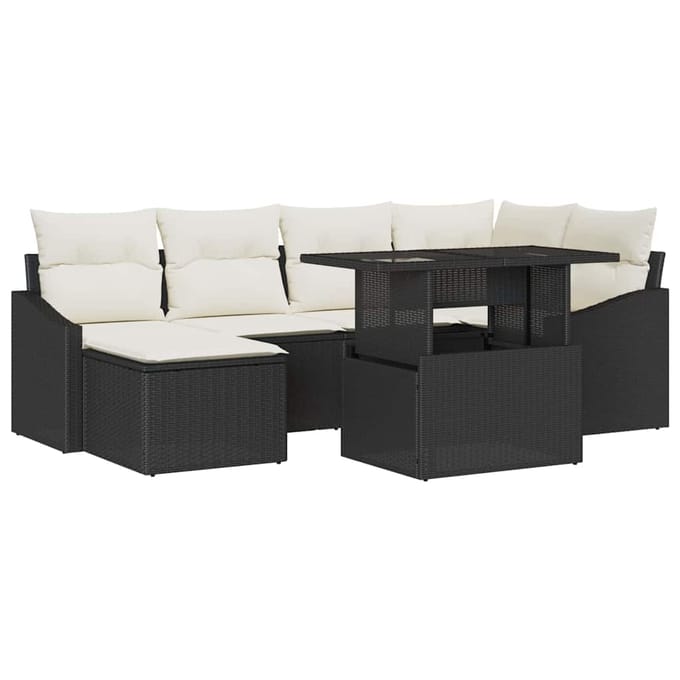 vidaXL - Tuinbank - Set - 7 - st - Zwart - en - Crème - poly - rattan