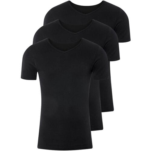 LIVERGY Herensinglets fijn rib, 3-pack (V-hals, Zwart, S)