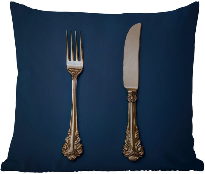 Buitenkussen - Bestek - Donkerblauw - Goud - 45x45 cm - Weerbestendig