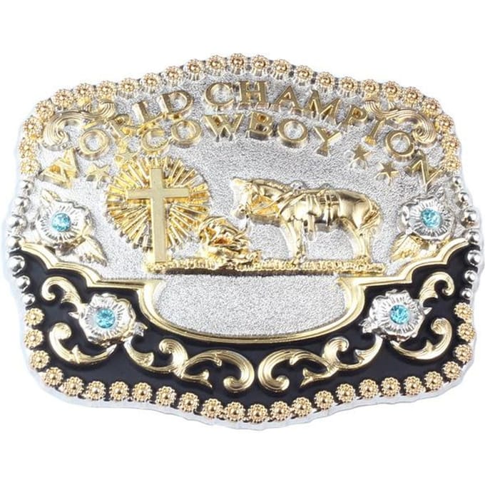 Biddende cowboy riemgesp Riemaccessoires Enorme legeringsgesp beige
