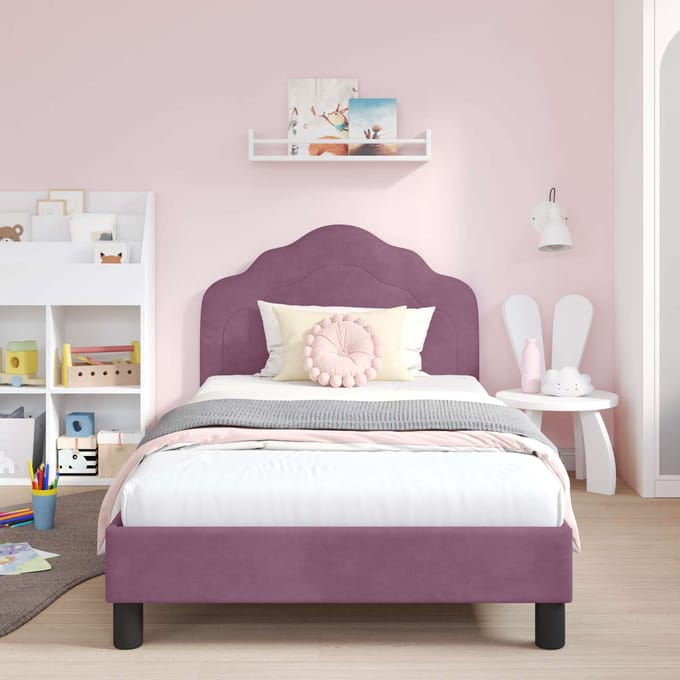 vidaXL - Kinderen - bedframe - met - hoofdboard - Paars - 90 - x - 190 - cm - Fluweel