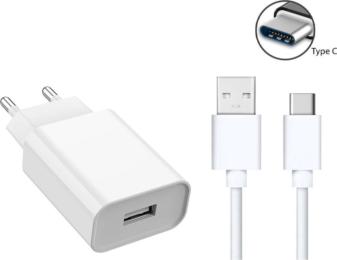BSTNL USB Stekker - 5V 2A Stekker - USB Adapter - USB A naar USB C Kabel 1 Meter - Power Adapter - Geschikt voor al jouw USB-C Apparaten - Universeel - Wit