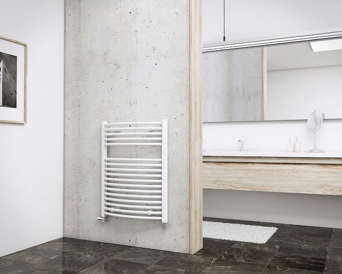 Schulte EP3577560 04 designradiator 60 x 77 cm München rond gebogen, 454 Watt, alpine-wit, radiator voor de badkamer
