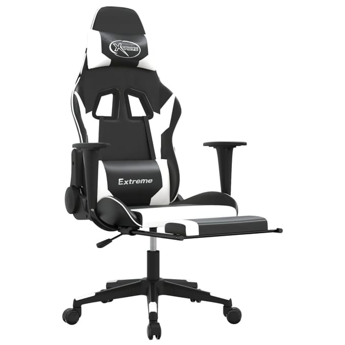 vidaXL - Massage - gamestoel - met - voetensteun - kunstleer - zwart - & - wit