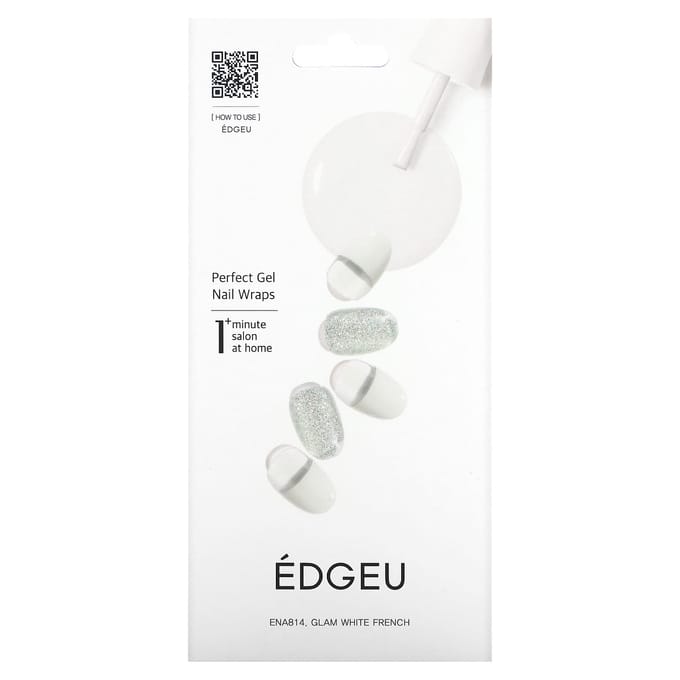Edgeu, Perfect Gel Nail Wrap, ENT814, Glam White French, Set van 16 strips white