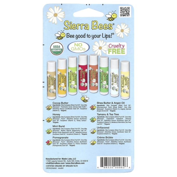 Sierra Bees, organic lip balm combo pack, 8 packs, 4.25 g (15 oz) each beige