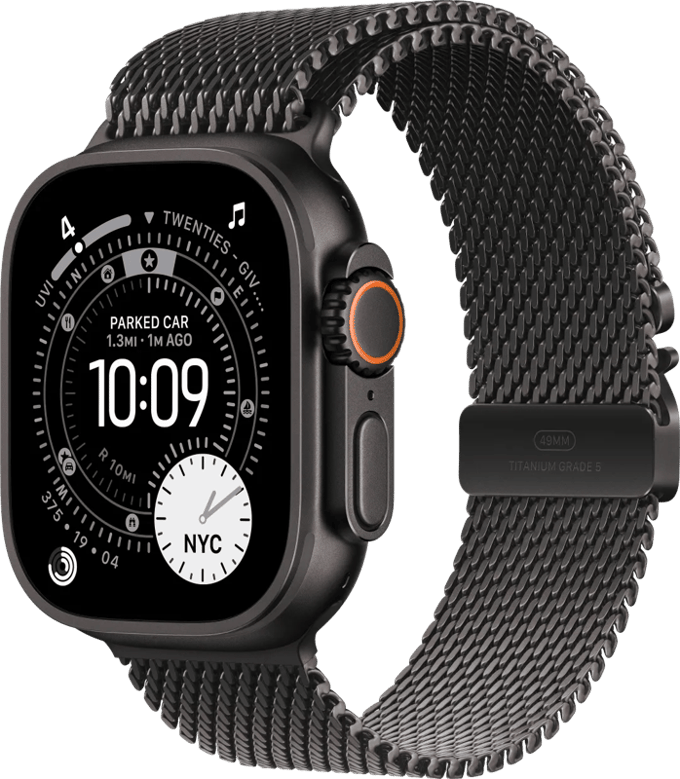 Apple Watch Ultra 3 Cellular 49mm Black Titanium Case with Black Titanium Milanese Loop - Large