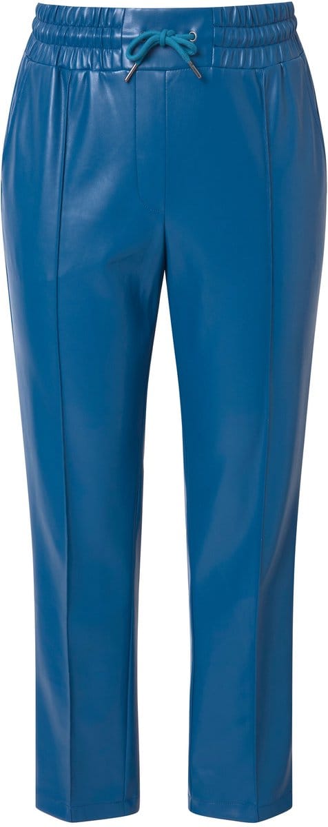 Ulla Popken - Dames - 7/8-broek leerlook plooien elastische tailleband - Petrolblauw - Maat 46