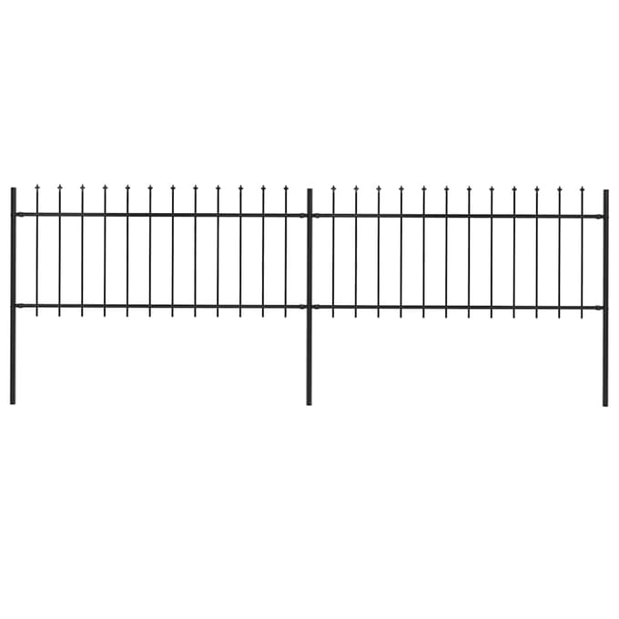 vidaXL - Tuinhek - met - speerpunt - staal - 337x80 - cm - zwart