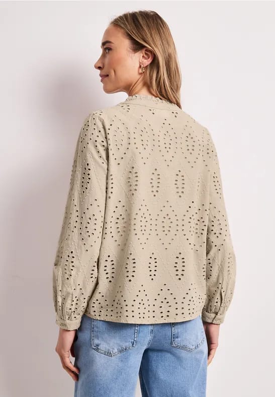 Blouse met gespleten hals en Shiffley-patroon