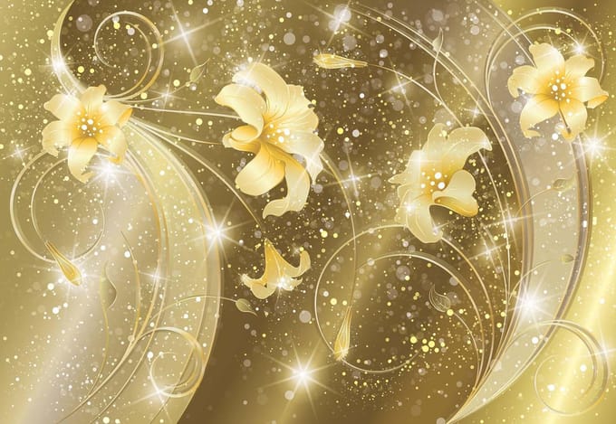 Fotobehang Floral Abstract Gold Yellow | PANORAMIC - 250cm x 104cm | 130g/m2 Vlies