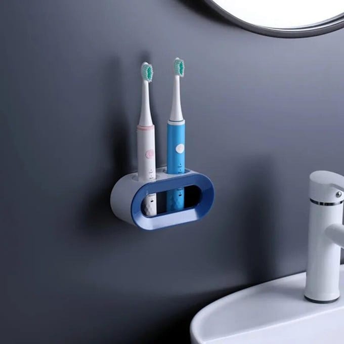 Porte-brosse à dents électrique, support auto-adhésif à Double trou, support mural, rangement permettant de gagner de l'espace, accessoires de salle de bains bleu