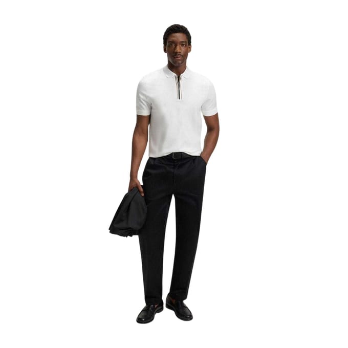 Boss Heren Paras 65 Gemerceriseerd Katoenen Poloshirt (Wit)