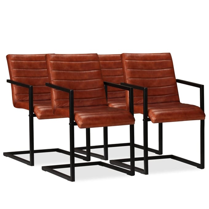 vidaXL - Eetkamerstoelen - 4 - st - echt - leer - bruin