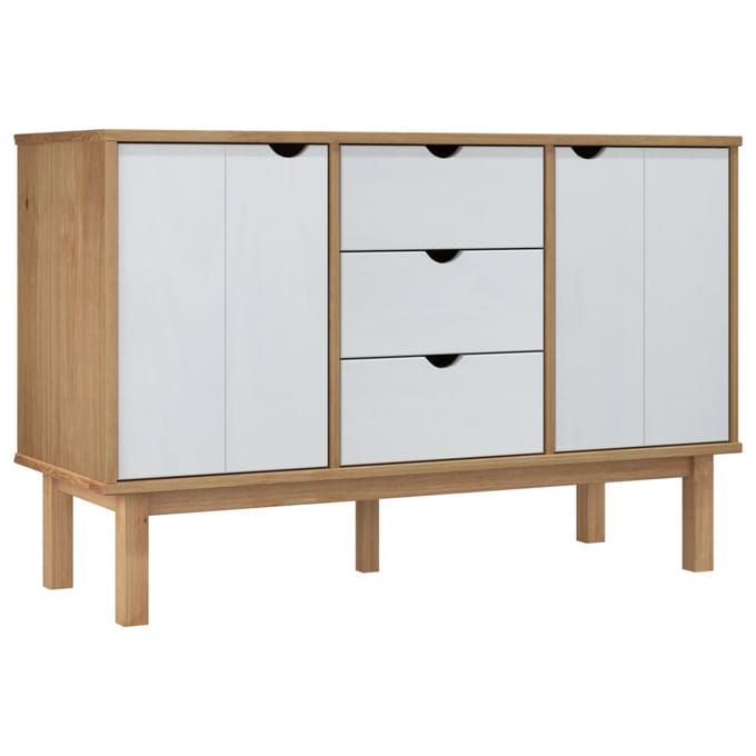 vidaXL - Dressoir - OTTA - 113,5x43x73 - cm - massief - grenenhout - bruin - en - wit