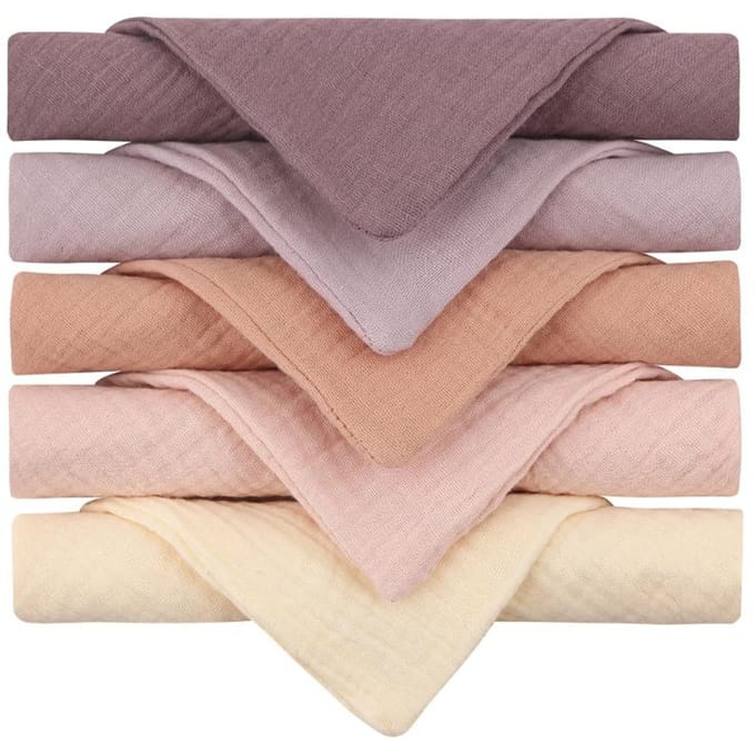 Lot de 5 serviettes en gaze de coton douces et absorbantes pour bébé violet