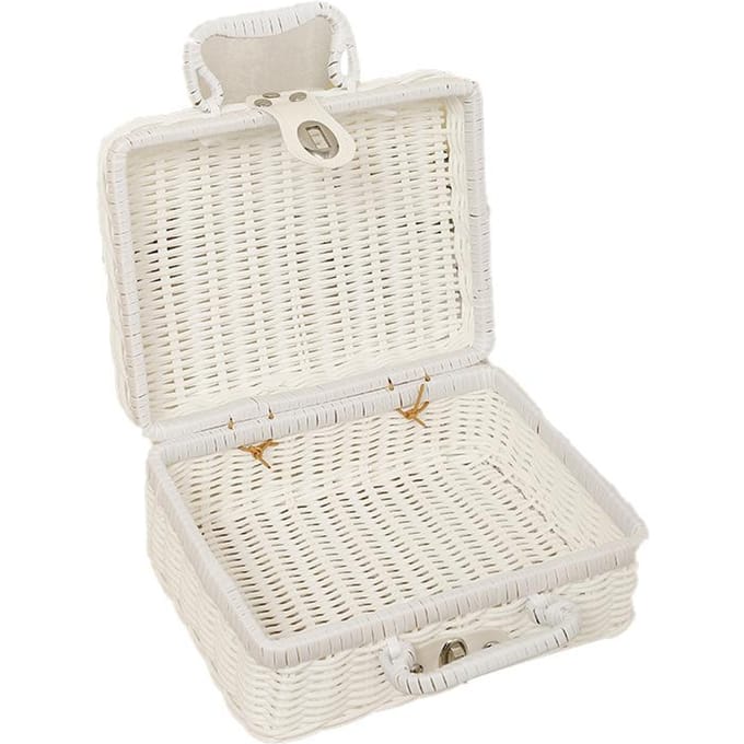 Geweven Picknickmand Plastic Rotan Geurloos Retro Geweven Opbergdoos met Ringvormig Handvat voor Large wit