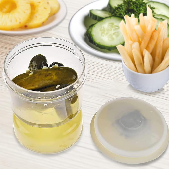 Pot de sablier d'olive et de cornichon, séparateur humide et sec pour jus de cornichon, récipient alimentaire avec passoire, couvercle hermétique à rabat transparent