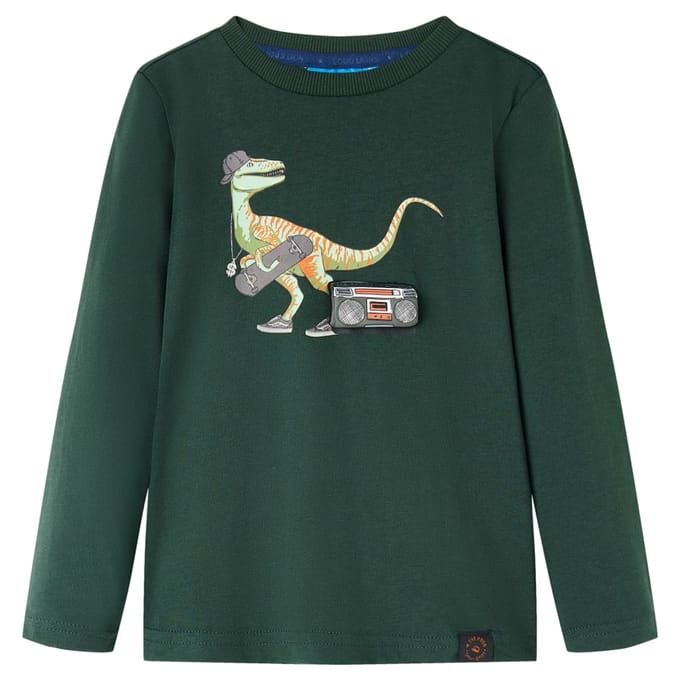 vidaXL - Kindershirt - met - lange - mouwen - 92 - donkergroen
