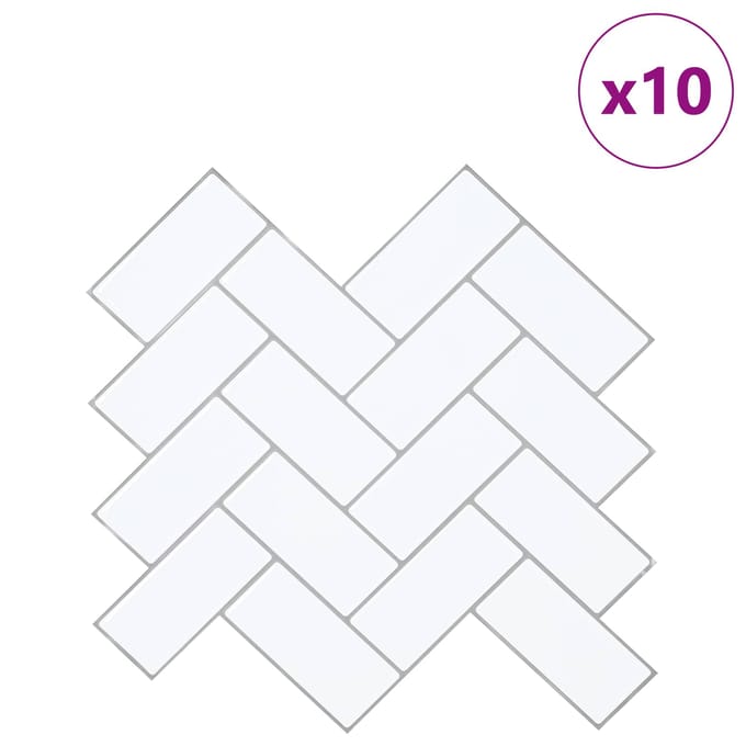 vidaXL - Visgraat - Tegel - 10 - st - Wit - Grijs - 30 - x - 30 - cm - Polyurethaan - en - PET
