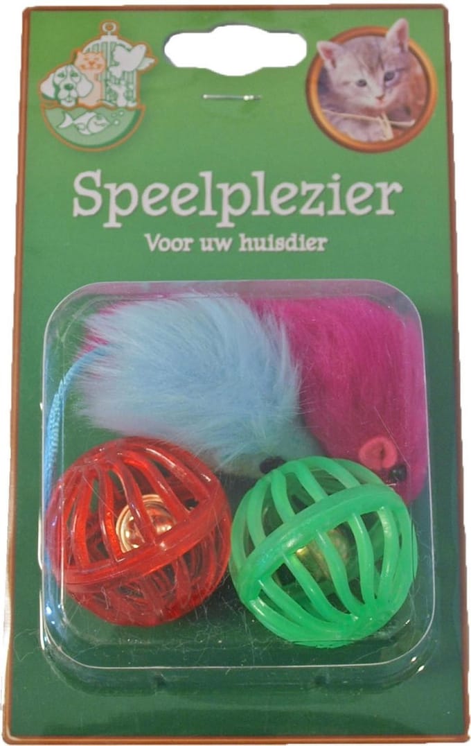Gebr de boon - Kattenspeelgoed blisterpak 2 plastic bal en 2 bontmu...