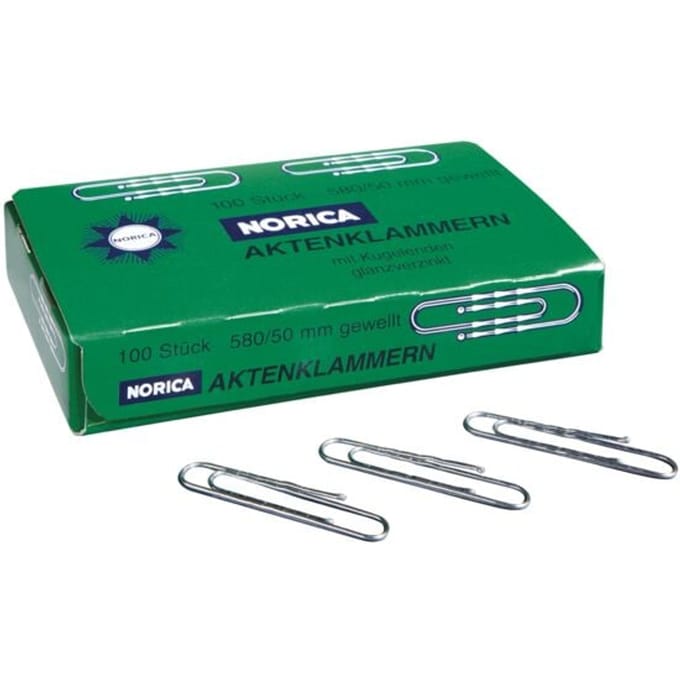 Paperclips, gegolfd, gegalvaniseerd, met bolvormig uiteinde, 100 stuks, lengte 50 mm