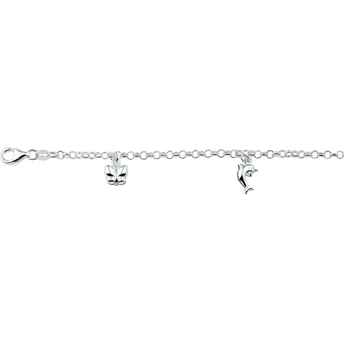 Zilver Gerhodineerde Armband diverse bedels 15 cm 1329676