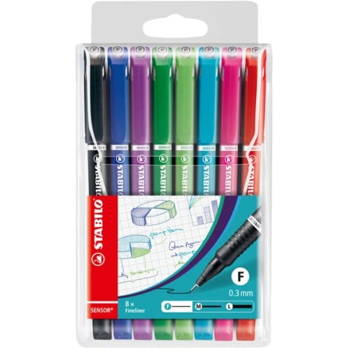 STABILO SENSOR 189/8 set of 8 ass. colours fineliners with cushioned tip adapts to the writing pressure