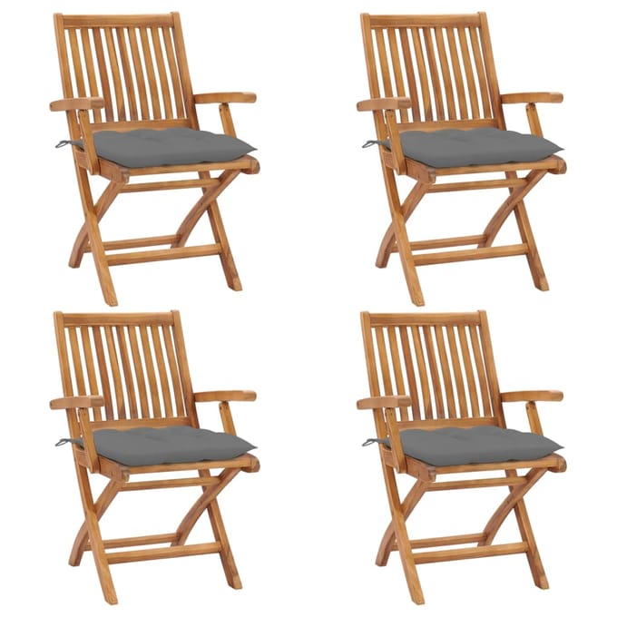vidaXL - Opklapbare - stoelen - met - kussens, - 4 - stuks, - massief - teakhout