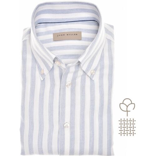 John Miller Overhemd Striped Cotton Flanel Button-Down Licht Blauw / male