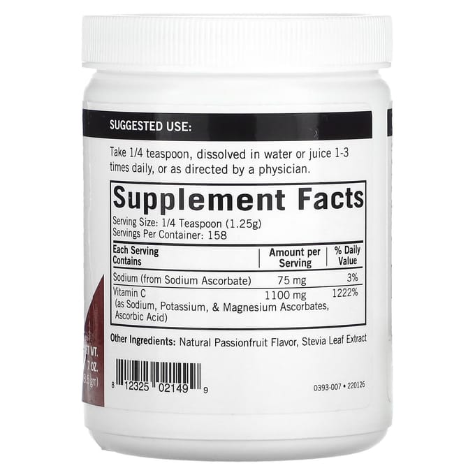 Kirkman Labs, Poudre de vitamine C tamponnée, Fruit de la passion, 7 oz (198,5 g)