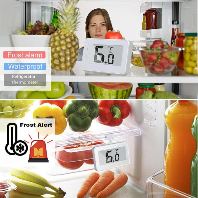 Digitale LCD-koelkastthermometer Koelkast-vriezerthermometer met verstelbare standaard Magneet Frost beige